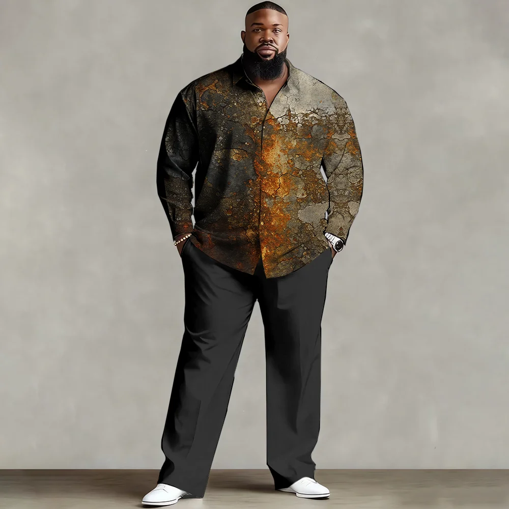 

S-9xl plus size Men's Shirt Set: Plaid-Chic Style - Soft Cotton Blend, Sleek Mixed-Scale Check Prints, Wrinkle-Resistant,