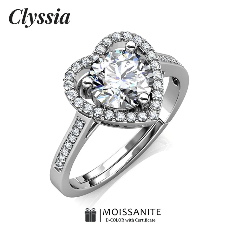 

CLYSSIA D Цвет VVS1 Кольцо с муассанитом в форме сердца Ювелирные украшения на годовщину, помолвку, свадебный подарок, роскошный памятный дизайн