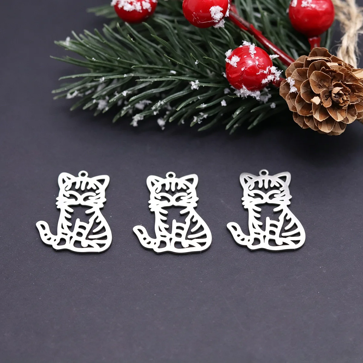 3pcs Stainless Steel Cat Pendant Kitten Charm Connector Necklace Bracelet Jewelry Making Accessories Wholesale DIY