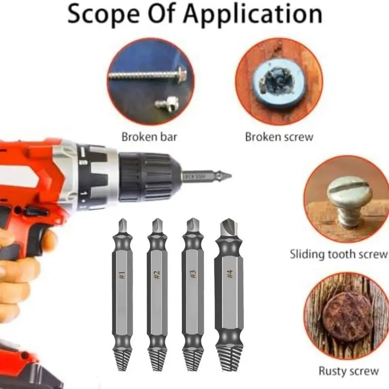 

Damaged Screw Extractor Drill Bit 4/6 PCS Set Stripped Broken Screw Bolt Remover Extractor Easily Take Out Demolition Tools