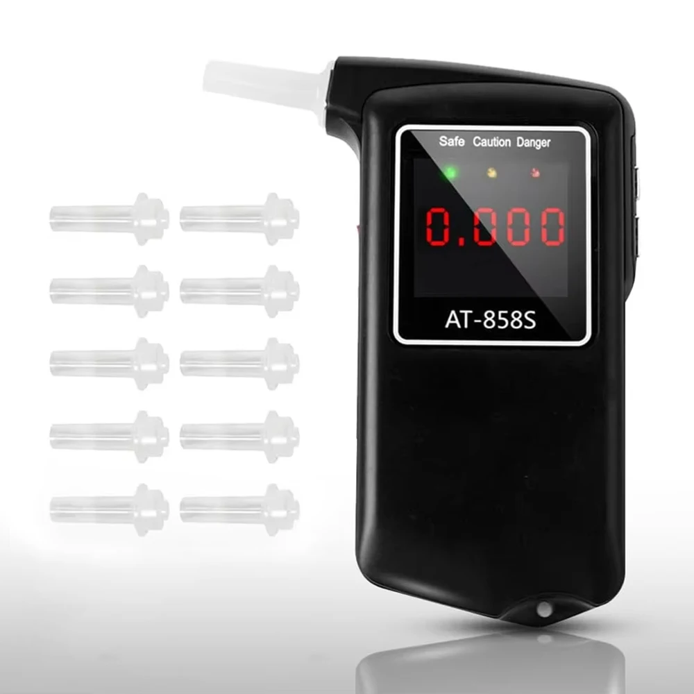 GREENWON Professional Accurate Breath Alcohol Tester Breathalyzer AT-858S Portable Alcohol Meter Detector with Mouthpieces