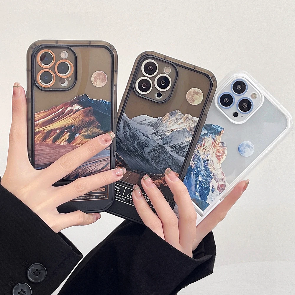 for iPhone 14 13 12 11 Pro Max XS XR 7 8 Plus Case Snow Mountain Invisible Stand Bottom Holder Bracket Soft Protect Camera Cover