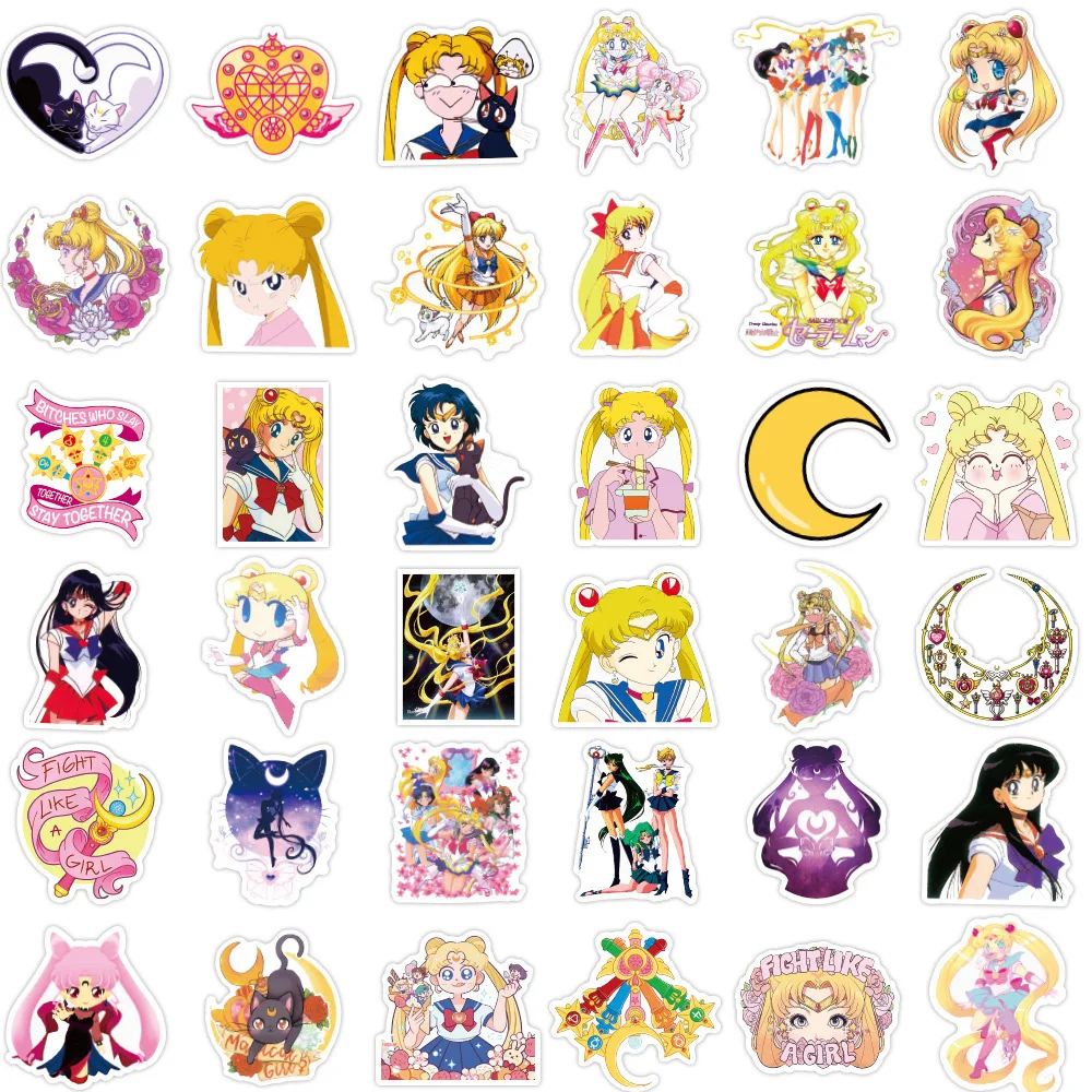 10/30/50/100pcs Anime Sailor Moon Stickers Kawaii Girls Cartoon Sticker Phone Case Water Bottle Suitcase Cute Graffiti Decal Toy