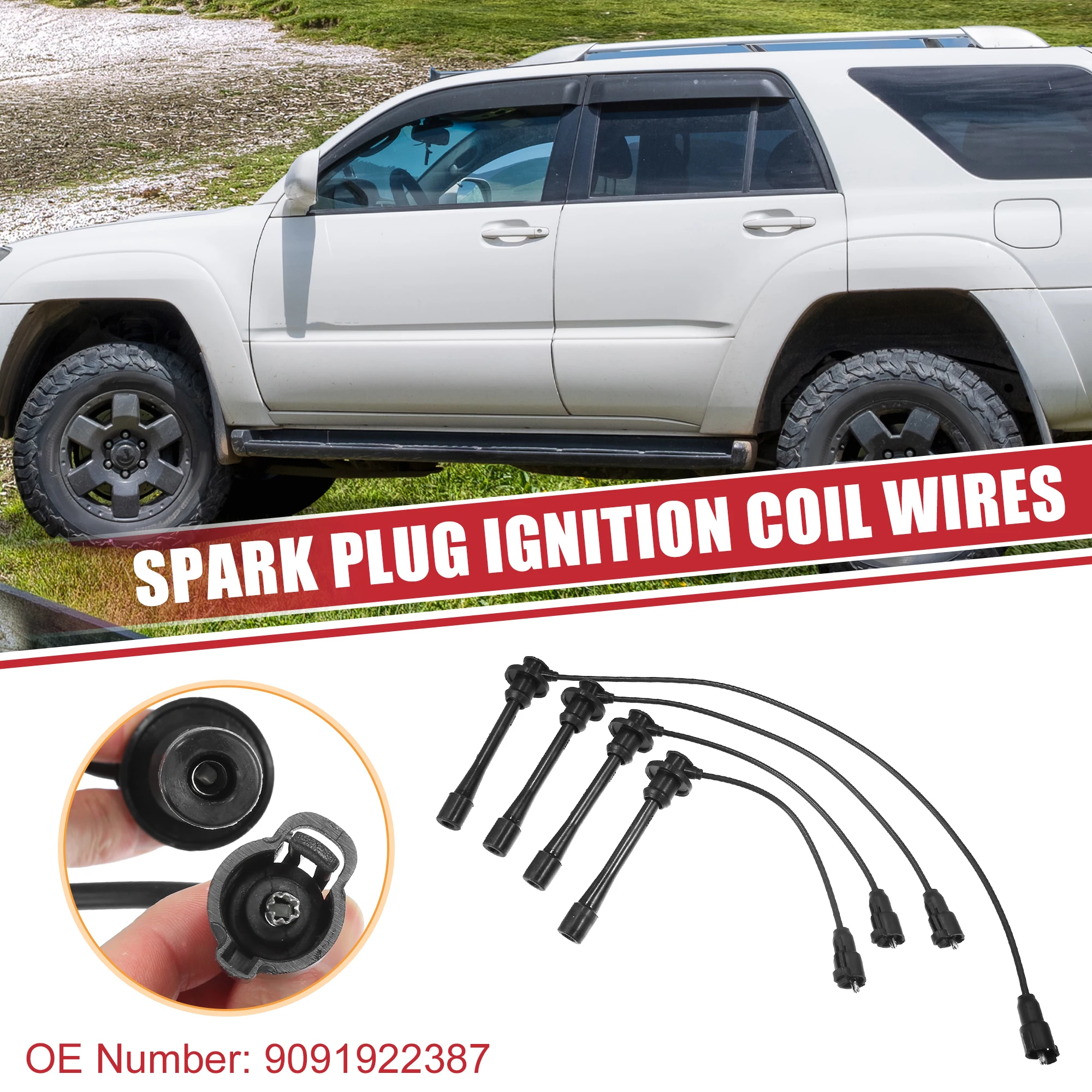 

UXCELL 4 Pcs Spark Plug Wire Ignition Coil Cable No.9091922387 for Toyota Tacoma