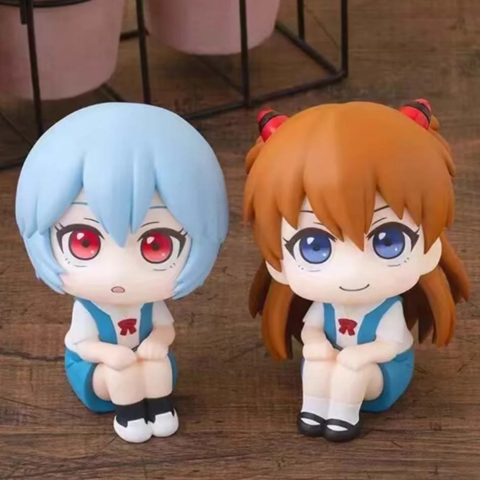 2025 Hot sold 10CM Anime Evangelion Ayanami Rei Figure Souryuu Asuka Langley Look Up EVA Sitting Model Toy Doll Aciton Figure