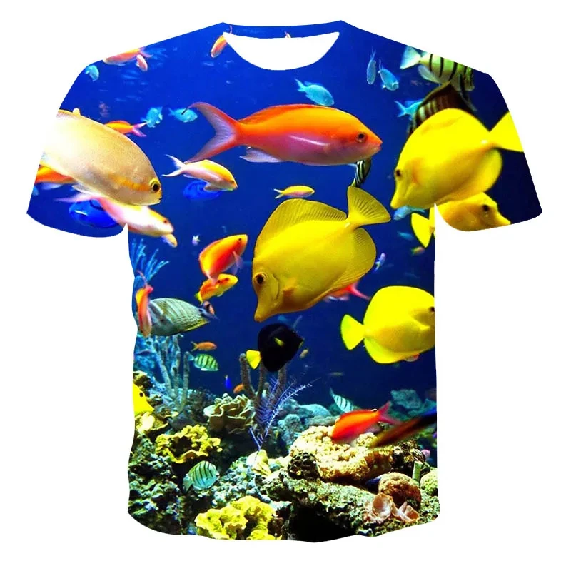 Sea Coral Fish Graphic T Shirt For Men Clothing 3D Print Sealife Clownfish T-shirt Women Oversized Short Sleeved Tee Shirts Tops