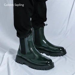 Golden Sapling Chelsea Boots for Men Green Leather Shoes Comfortable Platform Footwear Casual Men's Boot Leisure Business Shoe