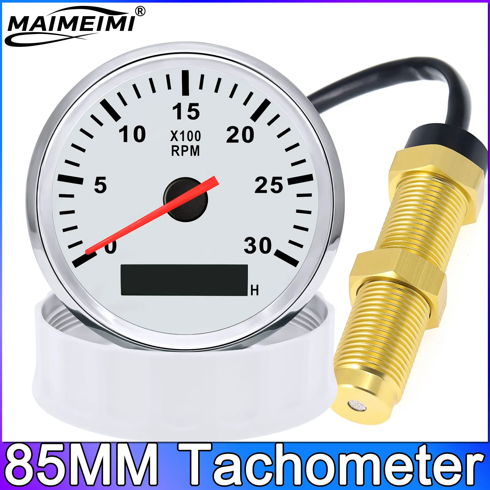

Тахометр 3000 об/мин, 85 мм + датчик, дизельный двигатель, морская лодка, автомобильный датчик оборотов, счетчик часов, цифровой счетчик часов, красный