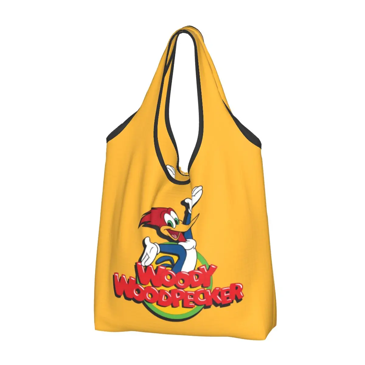 Custom Cartoon Woody Woodpecker Animation Shopping Bags Women Portable Large Capacity Groceries Tote Shopper Bags