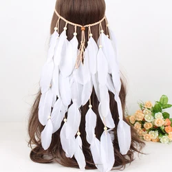 New Boho Indian Feathers Headband Hair Rope Headdress Tribal Hippie Party High Quality skin-friendly Headwear