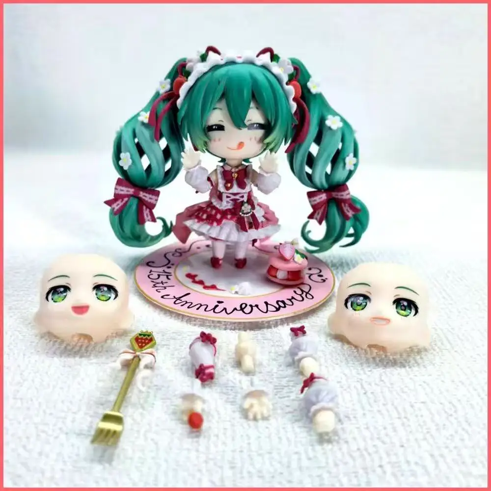 

Nendoroid Hatsune Miku 15th Anniversary 1939 Q Version Strawberry Cake Swap Face Action Figure Desk Decor Mori Choko Design