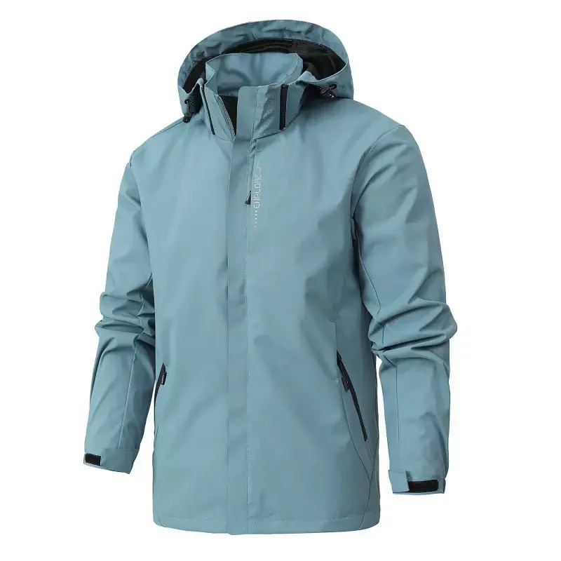 

Autumn and Spring New Pure Color Windproof Waterproof Hooded Work Jacket Men's Loose Sports Plus Size High Quality Outerwear