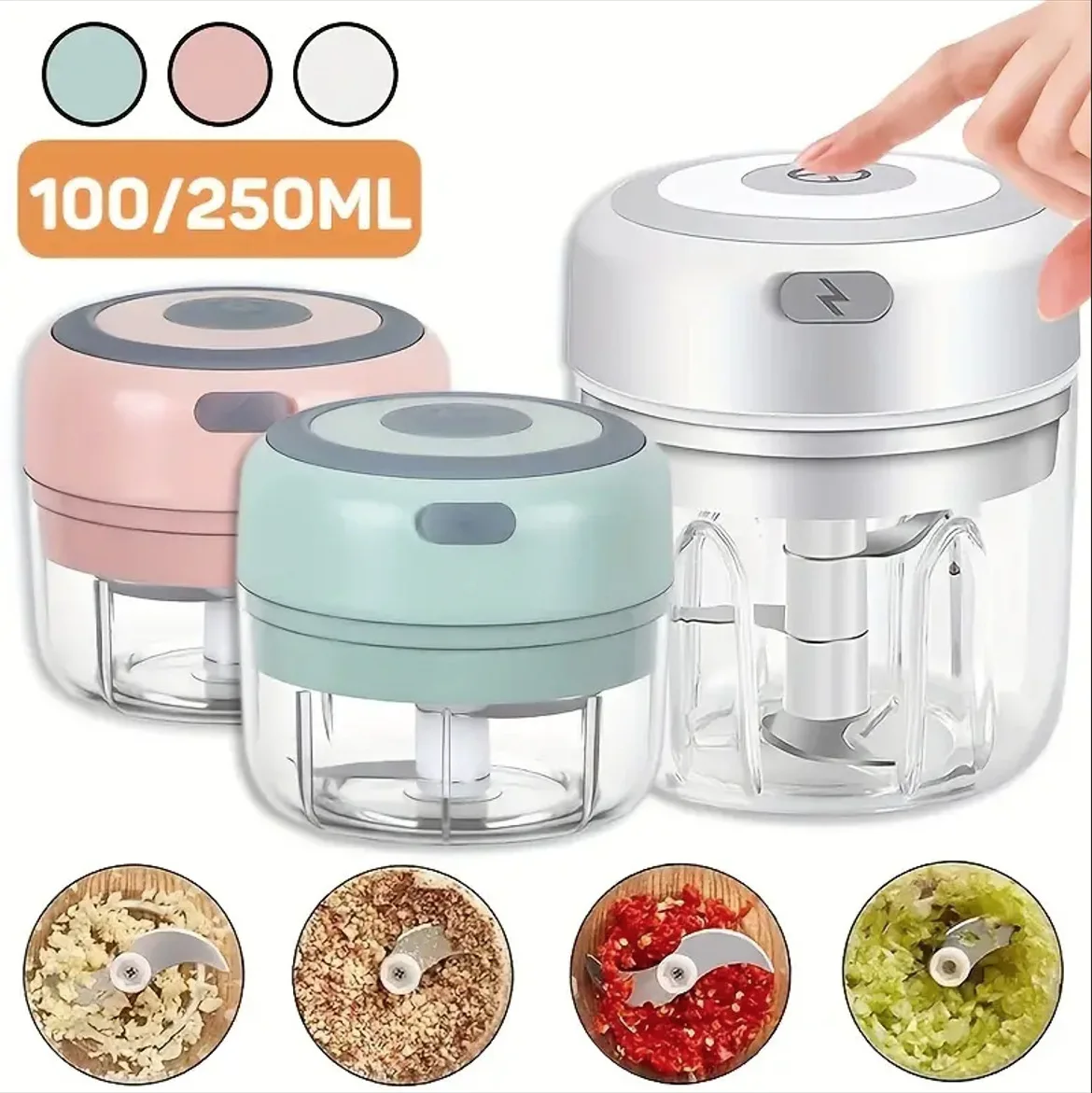 Electric Garlic Chopper Portable Veggie Chopper with 100 ml Spoon Garlic Grinder Masher Onion Chopper Blender to Vegetable