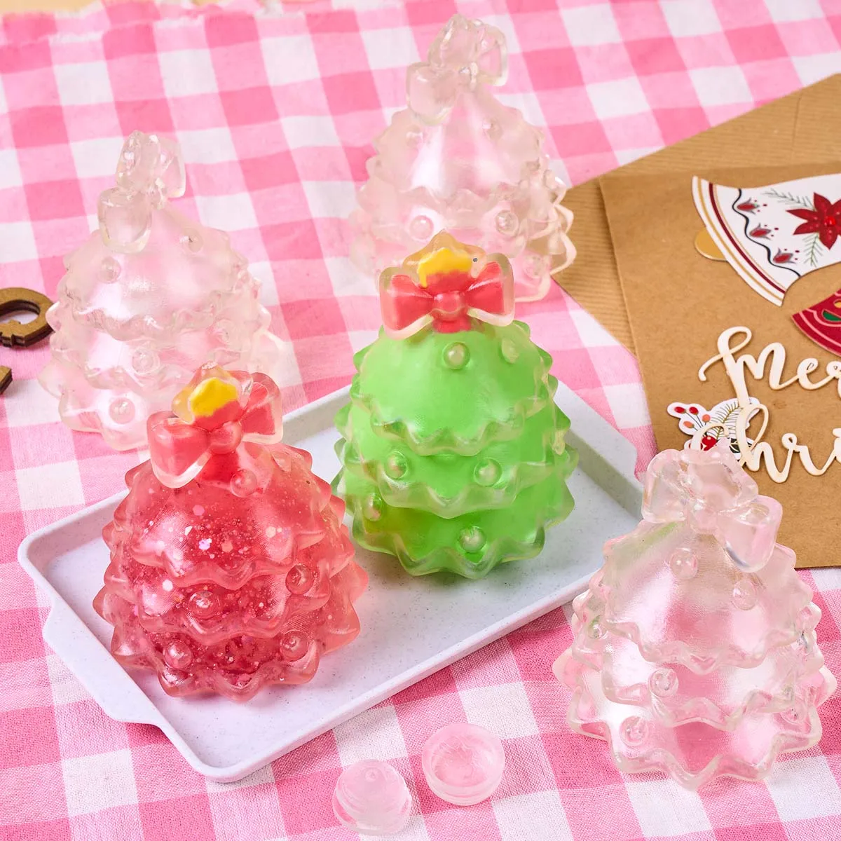3D Christmas Tree Shape TPR Hollow Ball Skin DIY Squishy Relief Squeeze Toy with Sealing Plug Blank Skin Fillable Fidget Materia view 6