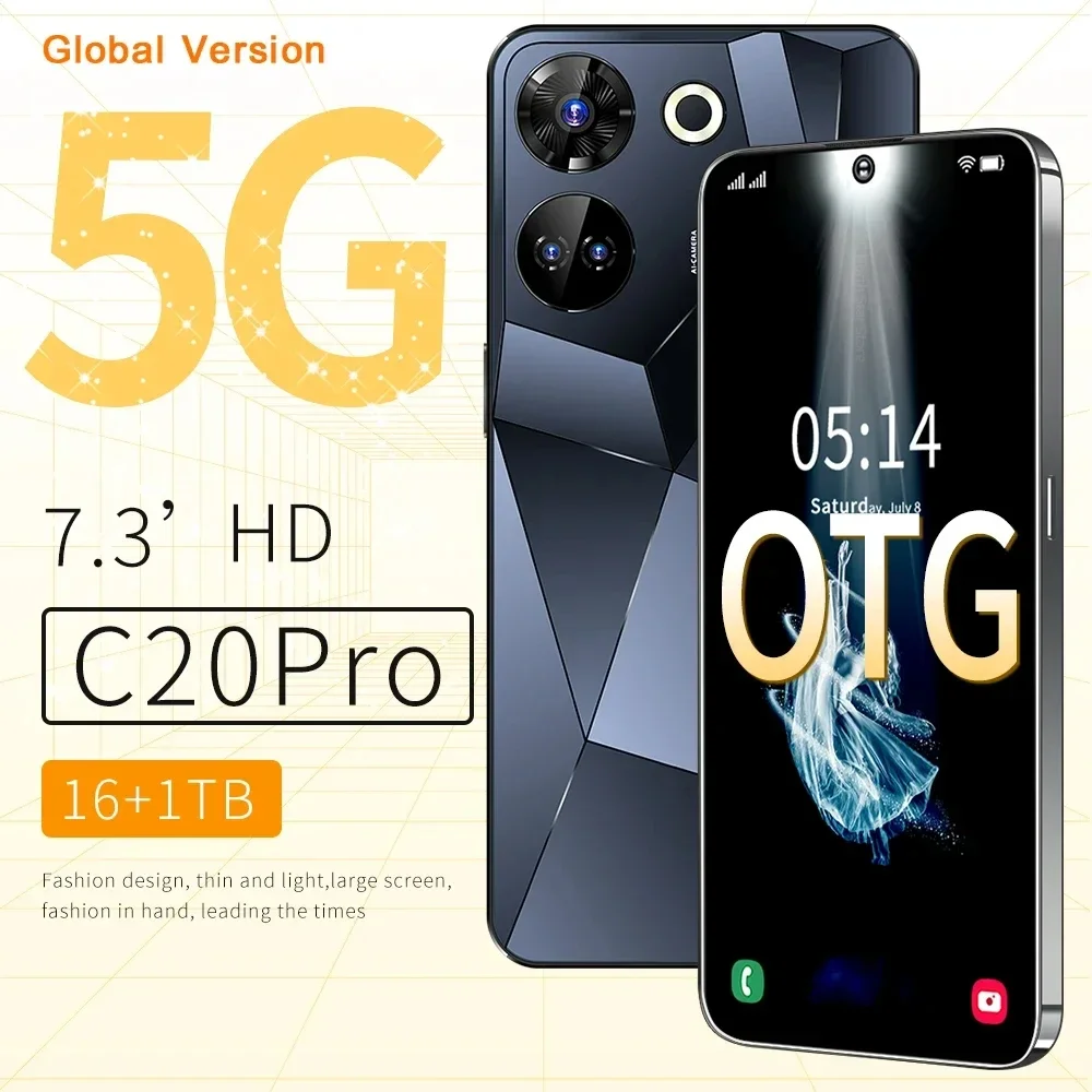 C20 Pro Gaming Global Smartphone 16GB+1TB 7.3'' HD+Android 13 8000mAh Face unlock Fingerprint unlocking Edition 5G mobilephones