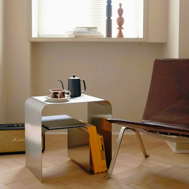 Side Table Integrally Molded Storage Cabinet Coffee Desks  Vintage Bauhaus Antique Minimalist Stainless Steel Bedside Table