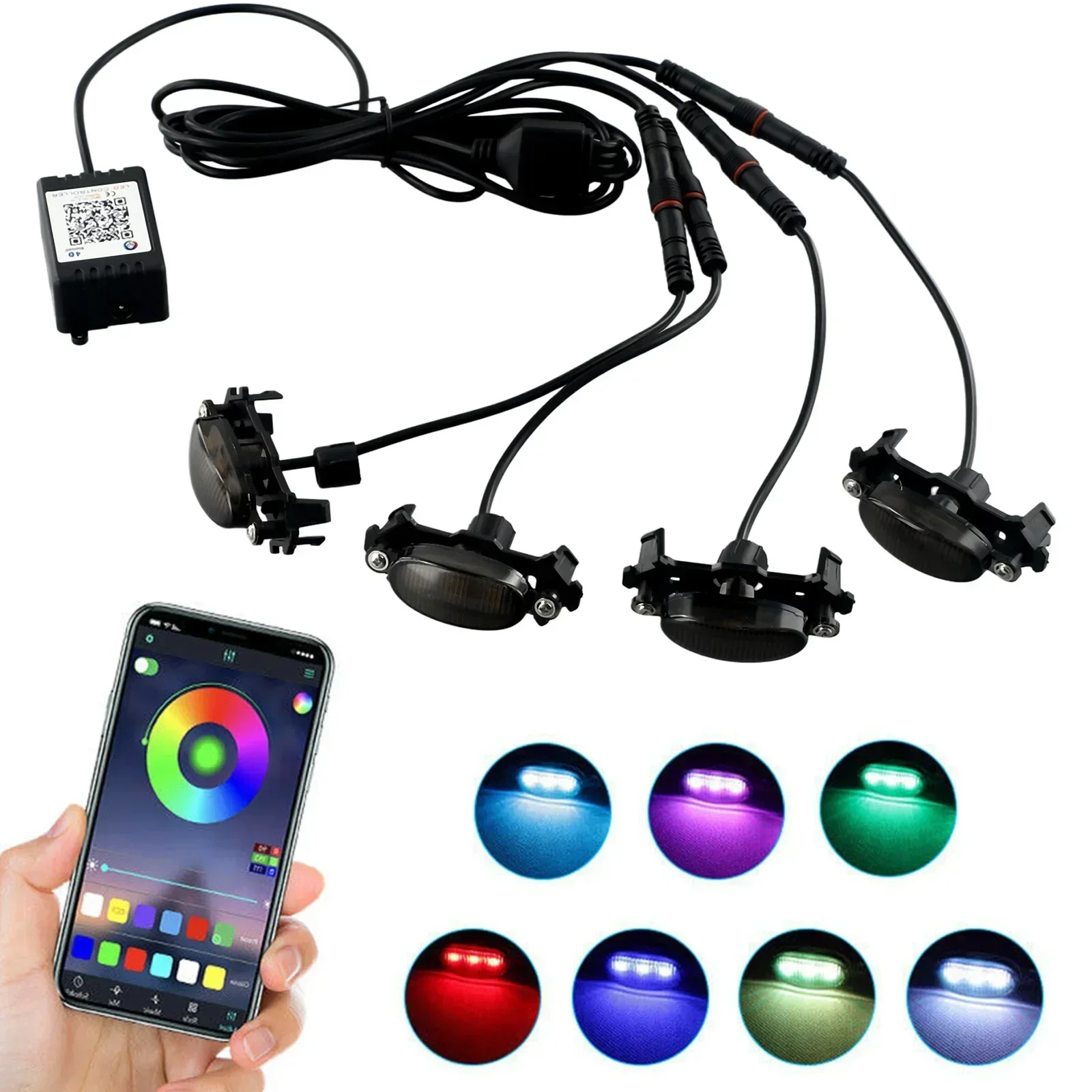 LED Grille Grille Light Kit 4PCS Anti shock Upper Front ABS Plastic Low Power Consumption RGB Colorful APP Control