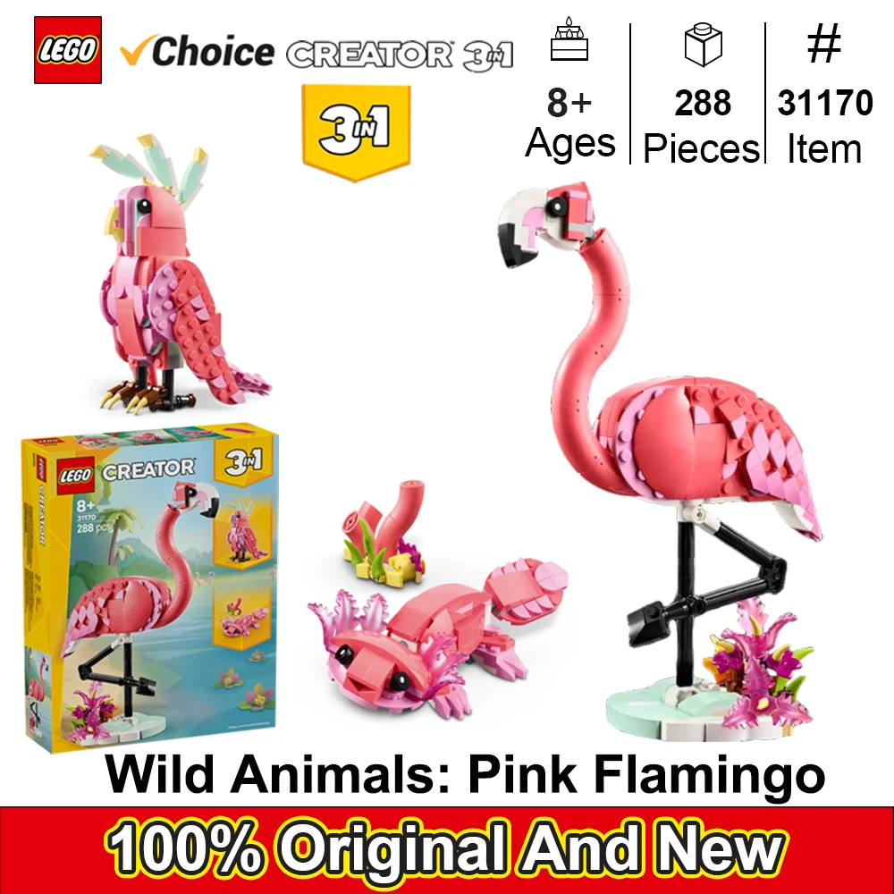 

LEGO 31170 Creator Дикие животные 3 в 1, игрушка-конструктор животных «Розовый фламинго» — включает 3 варианта здания, обучающая игрушка для детей