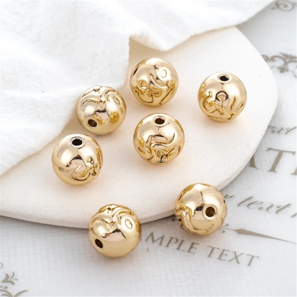 14K Matte Gold Color Through-hole Round Bead, DIY Bracelet Necklace, Handmade Separated Bead Accessories, 11mm, Wukong