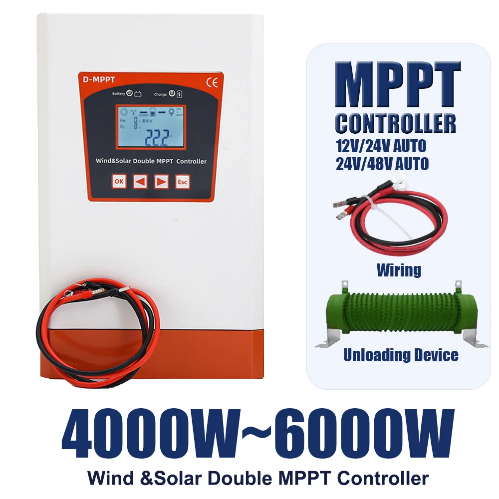 Vento Solar Híbrido Controlador Carga Dupla Mppt Regulador Automático Uso Doméstico Gerador de Turbina de Vento 6kw 12v 24v 48v 6000w
