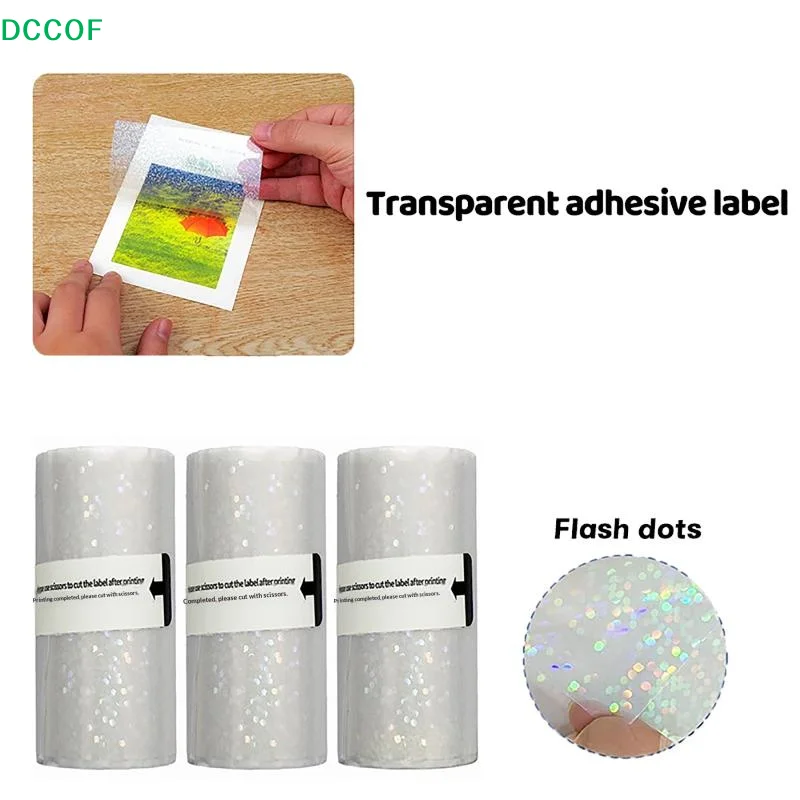 

1/3/5Rolls Clear Holographic Dot Transparent Self-Adhesive Thermal Paper Rolls: 57mm X 3meter Compatible With Most Mini Printers