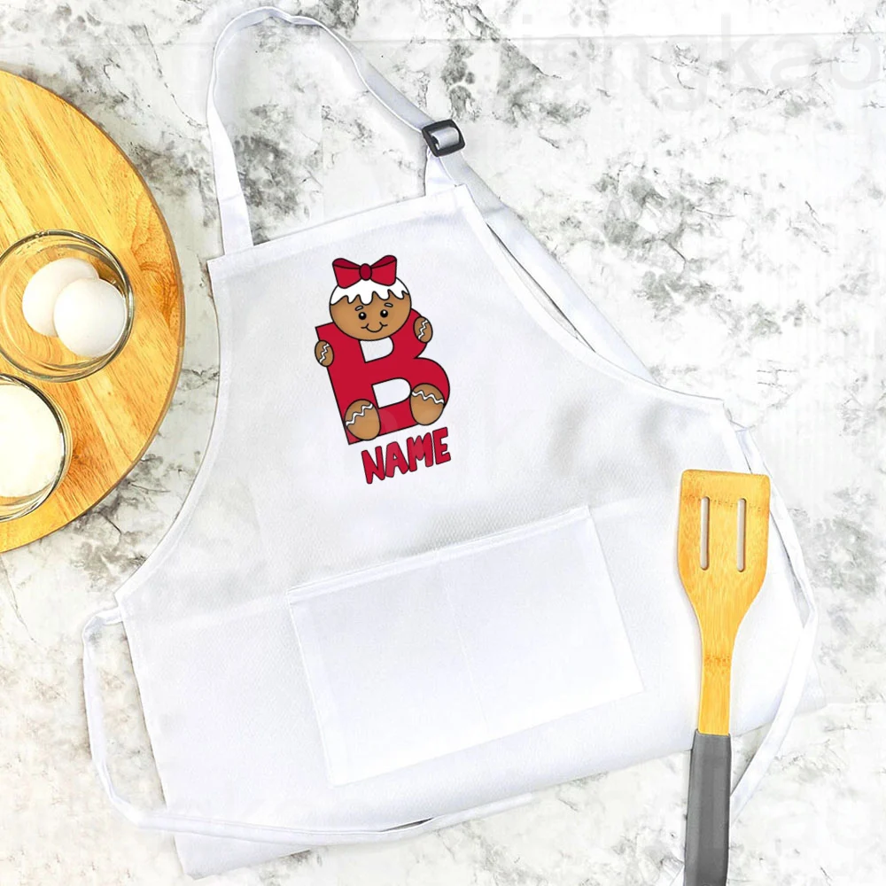 Personalized Cookie Letter with Name Child Apron Christmas Holiday Cooking Baking Apron Children Xmas Aprons Present for Kids