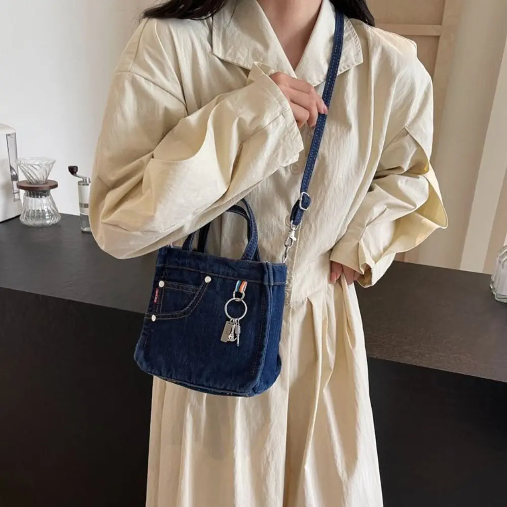

Leisure Large Capacity Denim Bag Simple Commute Canvas Tote Bag Small Square Bag Handbag Shoulder Bag Unisex