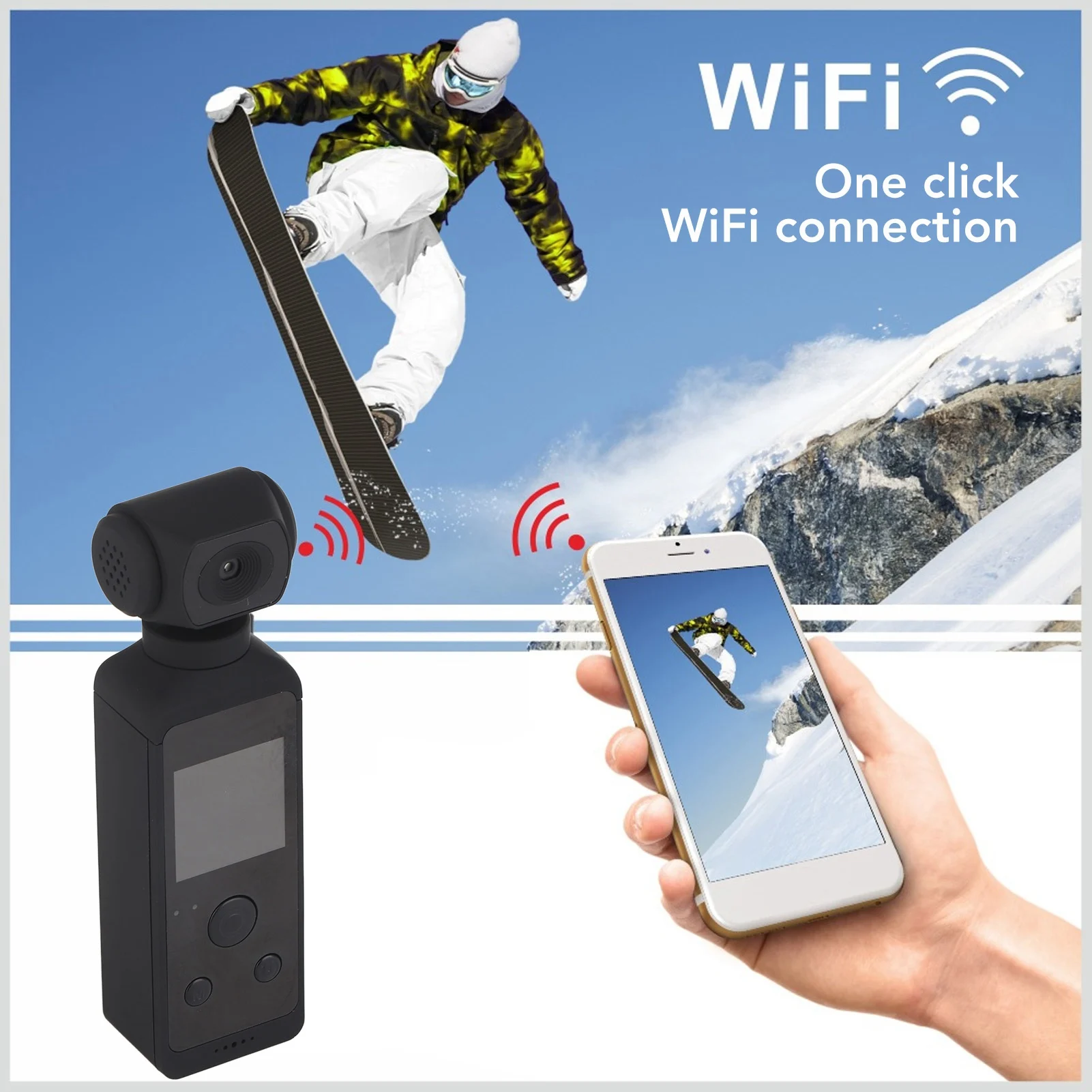 Caméra de poche anti-secouement rotative à 270 °, WiFi, 4K, HD, clip de micro pour l'équitation en plein air, la prise de vue de plongée