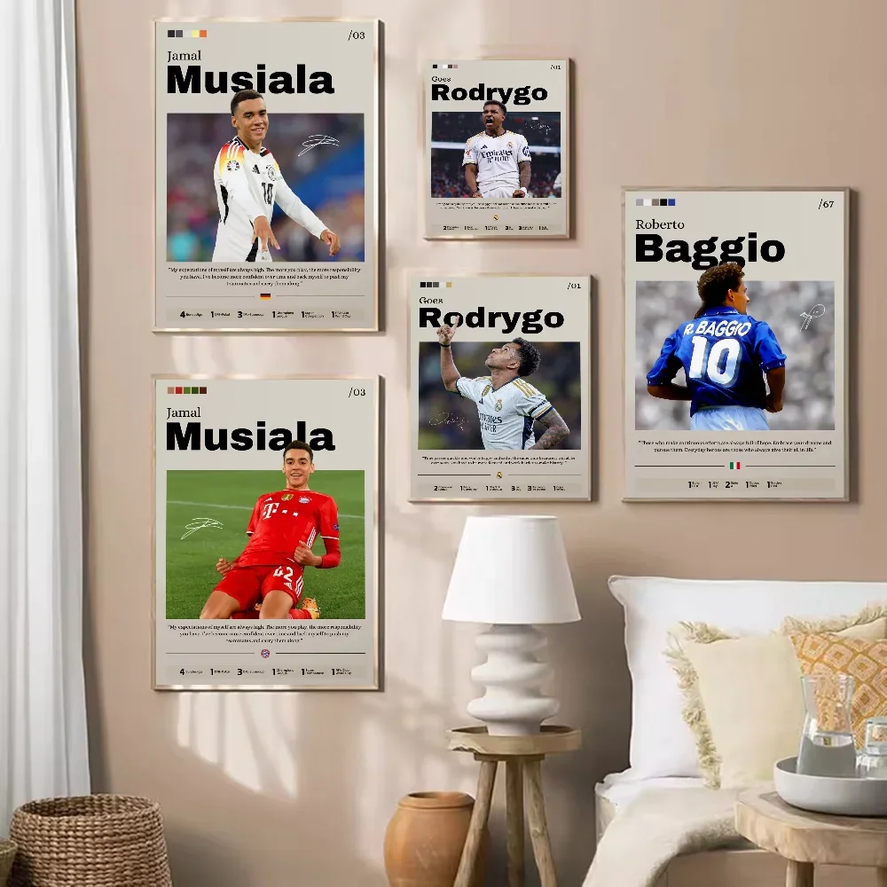 Póster deportivo M-Musiala R-Rodrygo B-Baggio, decoración impresa de fútbol, leyenda del fútbol, arte de pared, regalo para seguidores