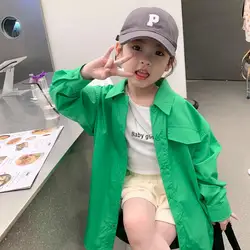 Fashion Baby Girl Thin Long Shirt Toddler Child Teens Green Tops Spring Autumn Summer Blousers Casual Baby Boy Clothes