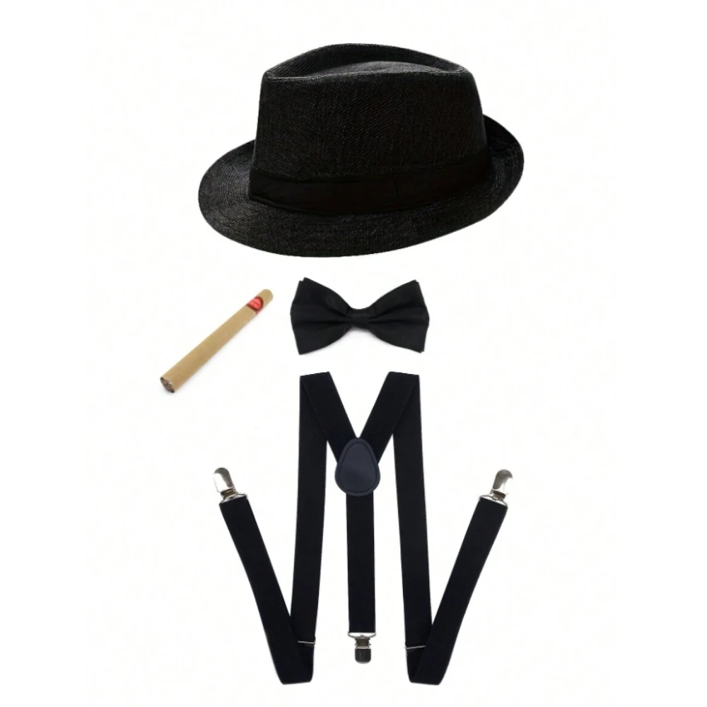 Kit Gangster Années 20 Homme – Chapeau Fedora, Nœud Papillon, Bretelles et Faux Cigare – photo 3
