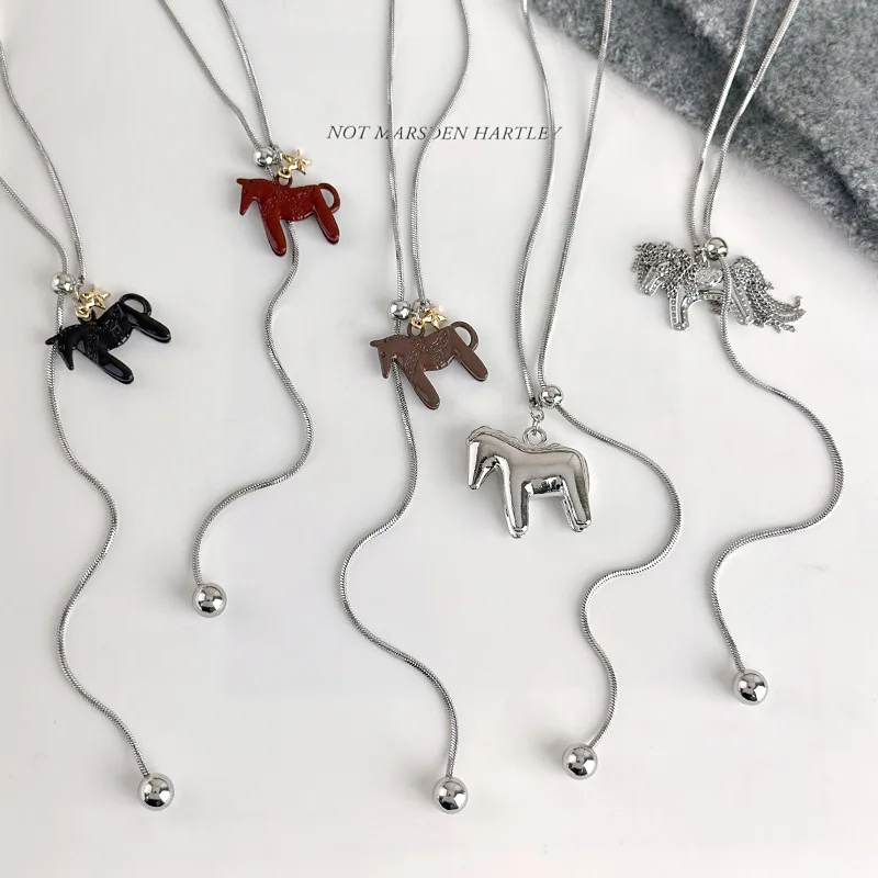 Minar Funny Colorful Enamel Cartoon Horse Pendant Necklace for Women Adjusting Silver Plated Stainless Steel Snake Chain Chokers