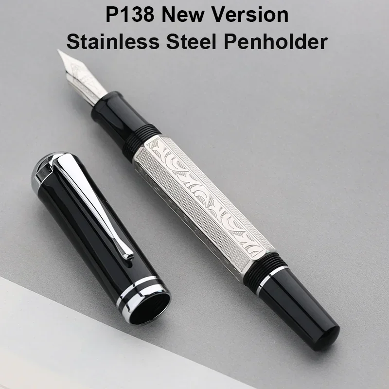 New Version MAJOHN P138 Stainless Steel Penholder Piston Fountain Pen No.6 Nib EF/F/M/Flat Nib Business Writing Gfit