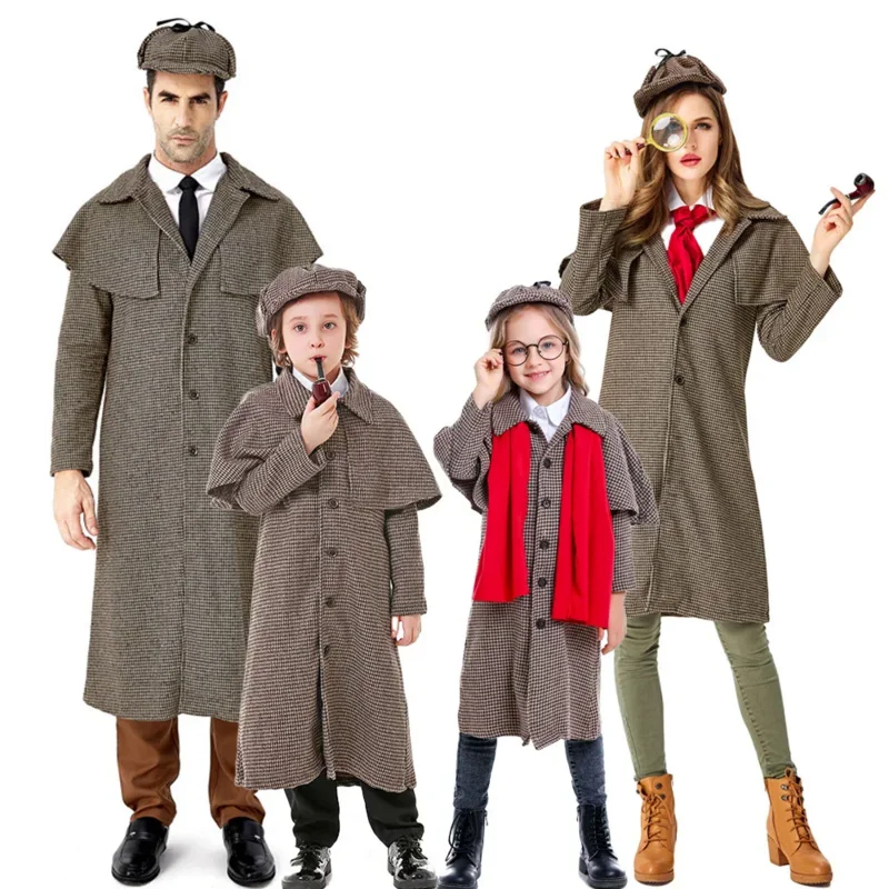 Major Detective Cosplay Costume Boy Girl British Style Checkered High Collar Coat for Men & Women Halloween Outfit Game Uniform