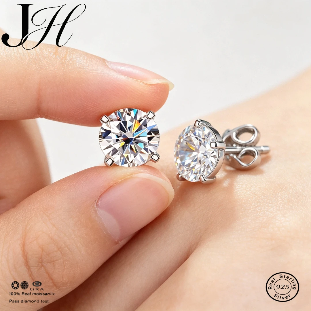 JOIAS HOME Moissanite Earring 0.2-2ct D VVS1 GRA Certified Lab Diamond 4 Claw s925 Sterling Silver Stud Earrings for Women Man