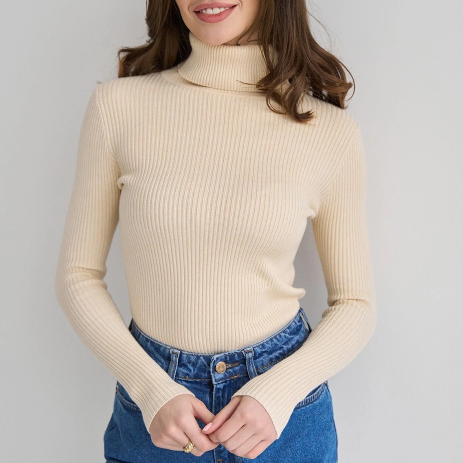 

Turtleneck Winter Sweater Women Fall Knitted Pullover Ladies Slim Elastic Basic Warm Knitwear Female Tops Jumper Jersey Mujer