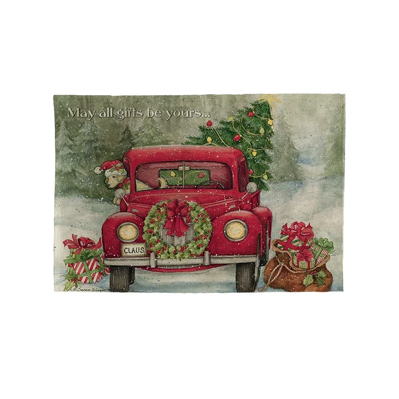 Red Truck Christmas Tree Kitchen Placemat Coaster Dining Table Mats Cotton Linen Pad Bowl Cup Mat 45*32cm Home Decor