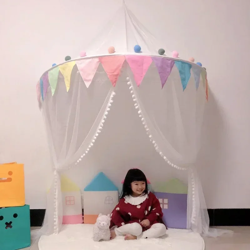 

Kids Teepee Tents Children Play House Castle Cotton Foldable Tent Canopy Bed Curtain Baby Crib Netting Girls Boy Room Decoration