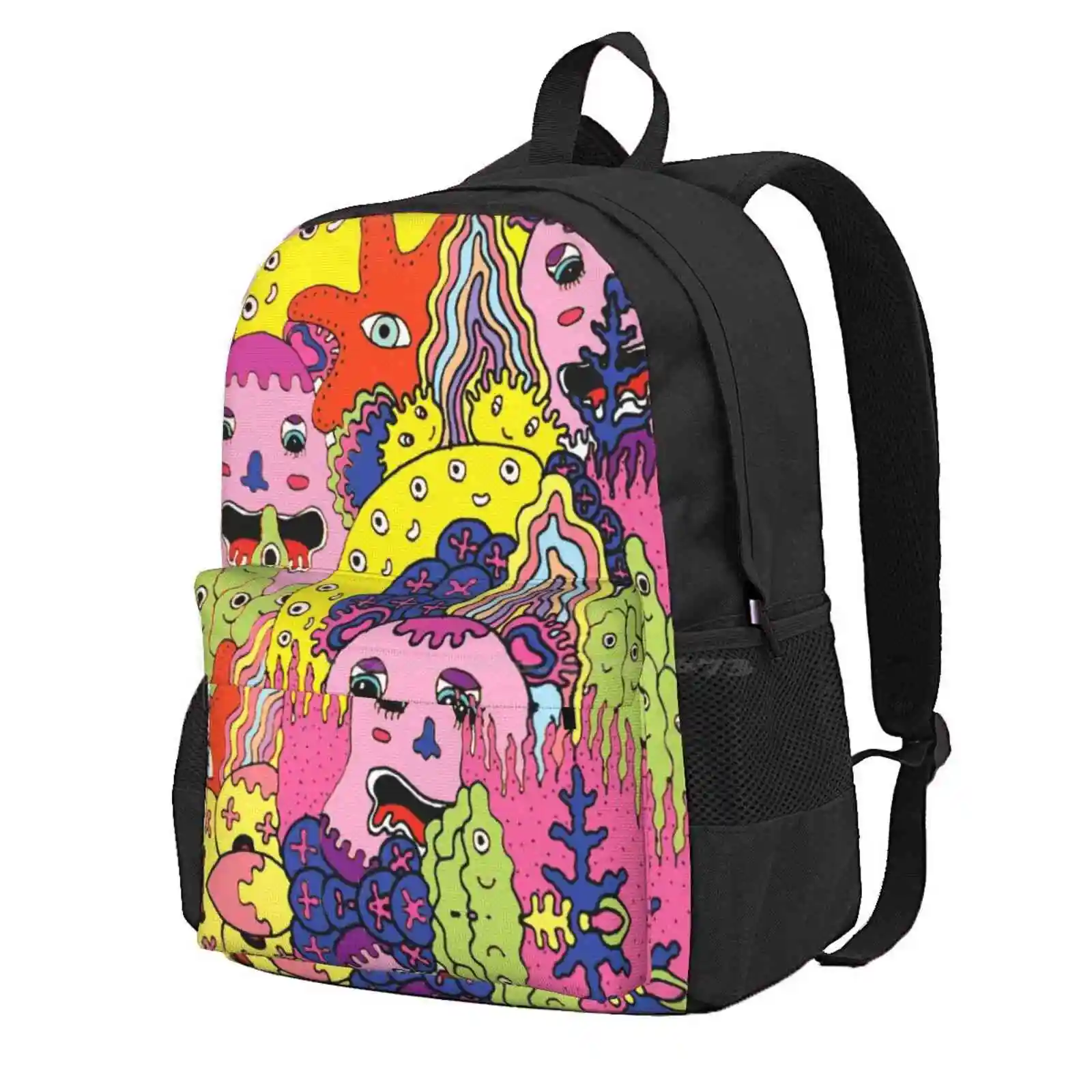 The Dress Code Is Black & White Hot Sale Schoolbag Backpack Fashion Bags Colour Quirky Wacky Bizarre Odd Abstract Monster