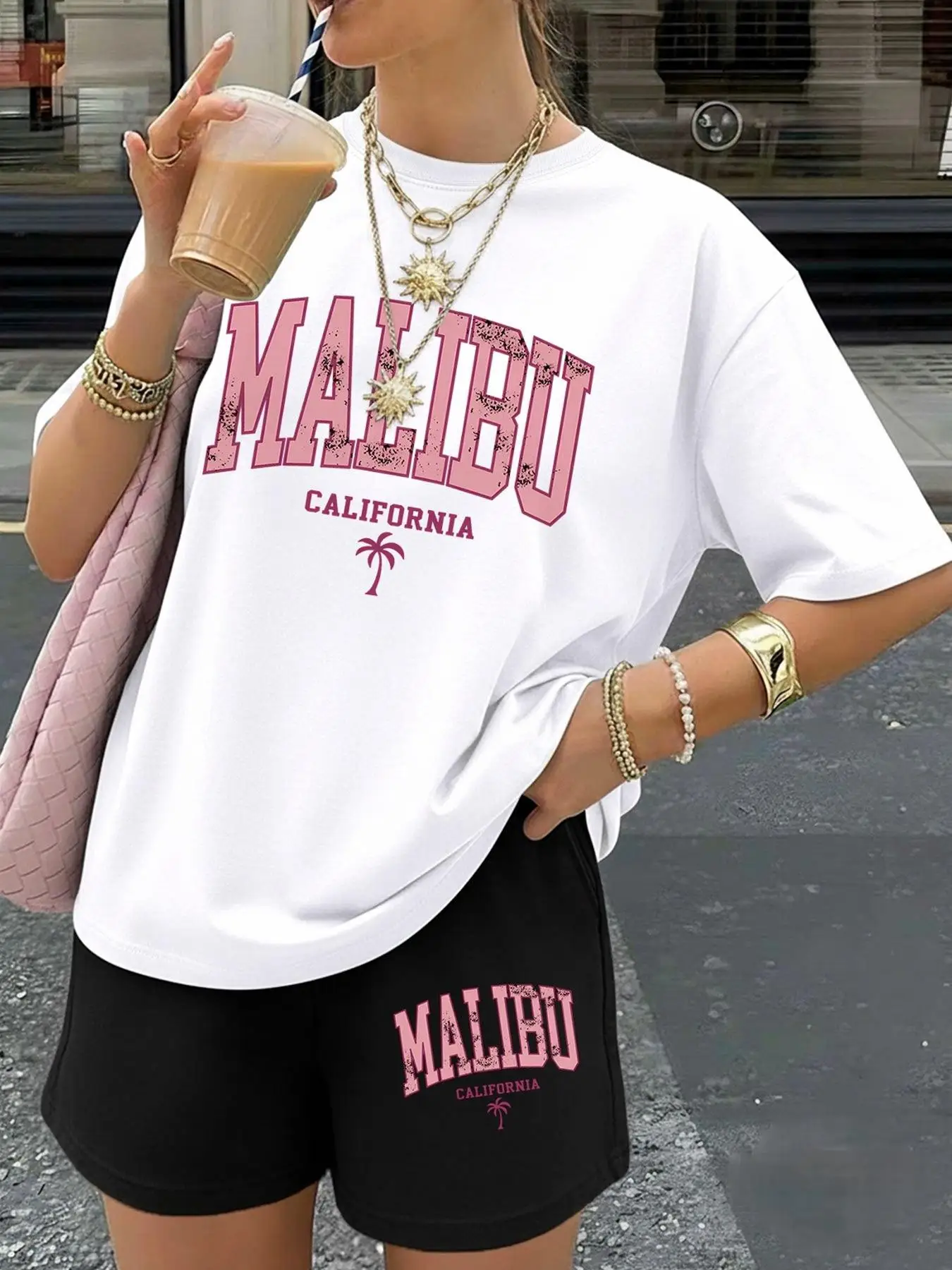 Summer women's set featuring letter printing breathable sweat-absorbent casual fashionable outdoor women's clothing