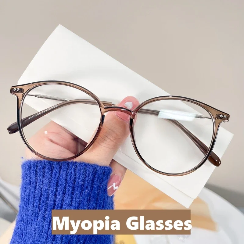 High Quality Finished Myopia Glasses New Blue Light Blocking Near Sight Eyelasses Men Women Round Minus Diopter Eyewear To -4.0