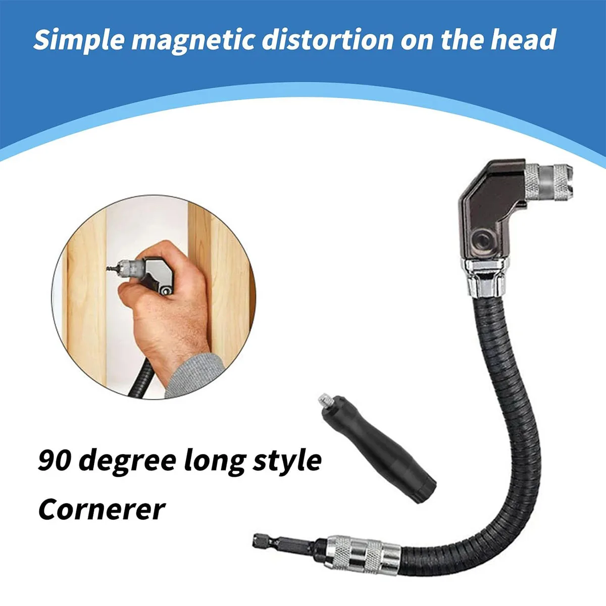 

12 Inch Right Angle Drill Attachment, Flexible Shaft Tool for Tight Spaces, 90 Degree Corner Adapter for Power Drills