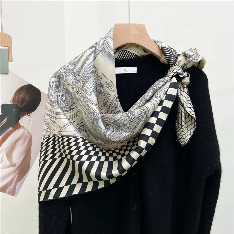 88×88cm 18MM 100% Silk Twill Scarf For Women Luxury Brand Double Sides With Different Design Square Size Shawls And Wraps Autumn