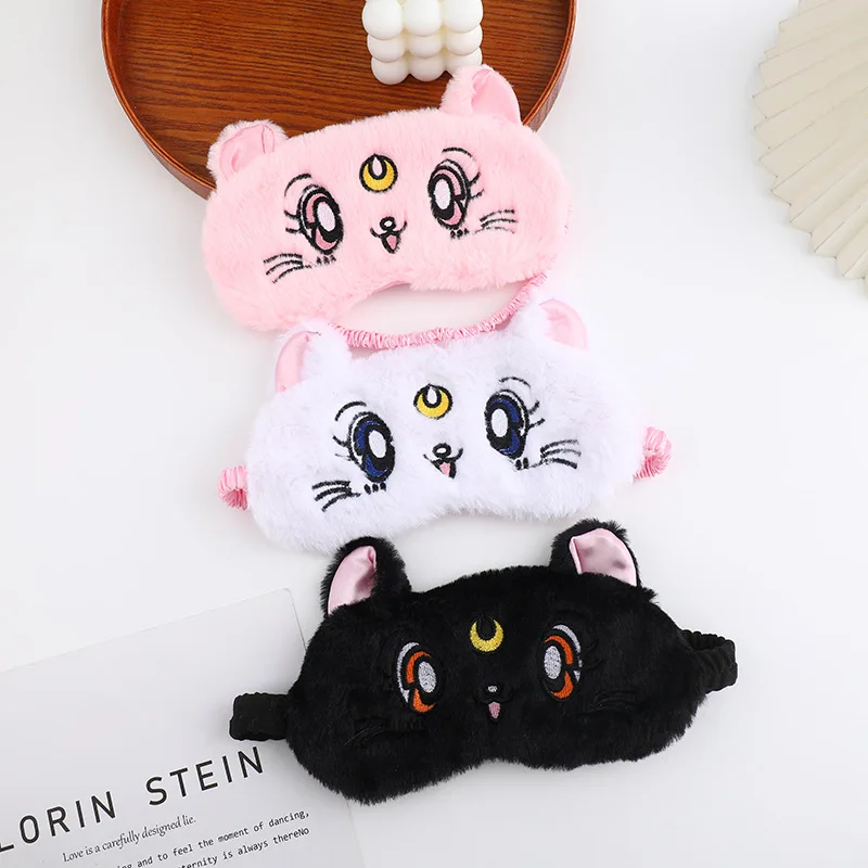 Sailor Moon Blindfold Anime Luna White Black Pink Plush Eye Mask Decoration Sleeping Patch Kawaii Accessories Kids Birthday Gift