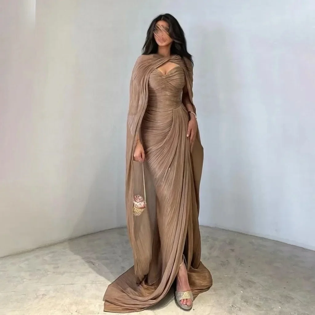 

Custom Mermaid Long Dress with Cape Wedding Party Formal Ball Gown Dubai Party Dress Tailored فساتين سهرة