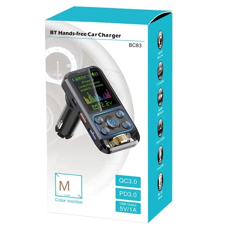 BC83 Car MP3 Player Cigarette Lighter U Disk Card Bluetooth Hands-Free Call Large Screen USB/PD Fast Charger Car Charger