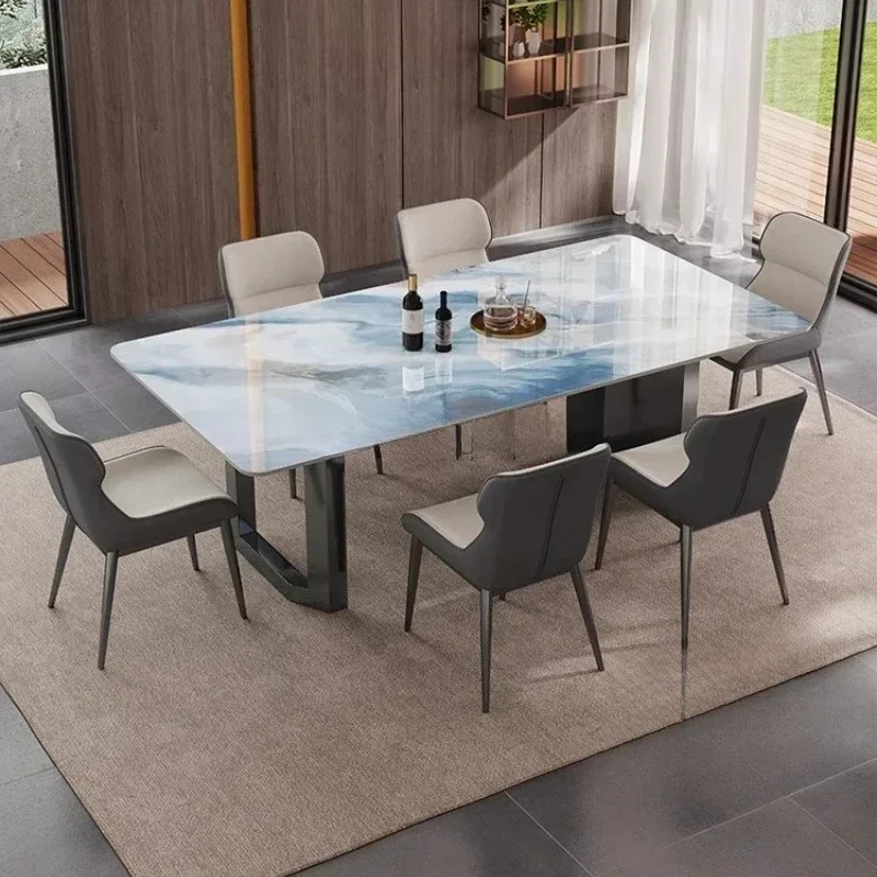 A Luxury stone rock slab dining table and chair combination villa guest restaurant high-end atmosphere Italian simplicity