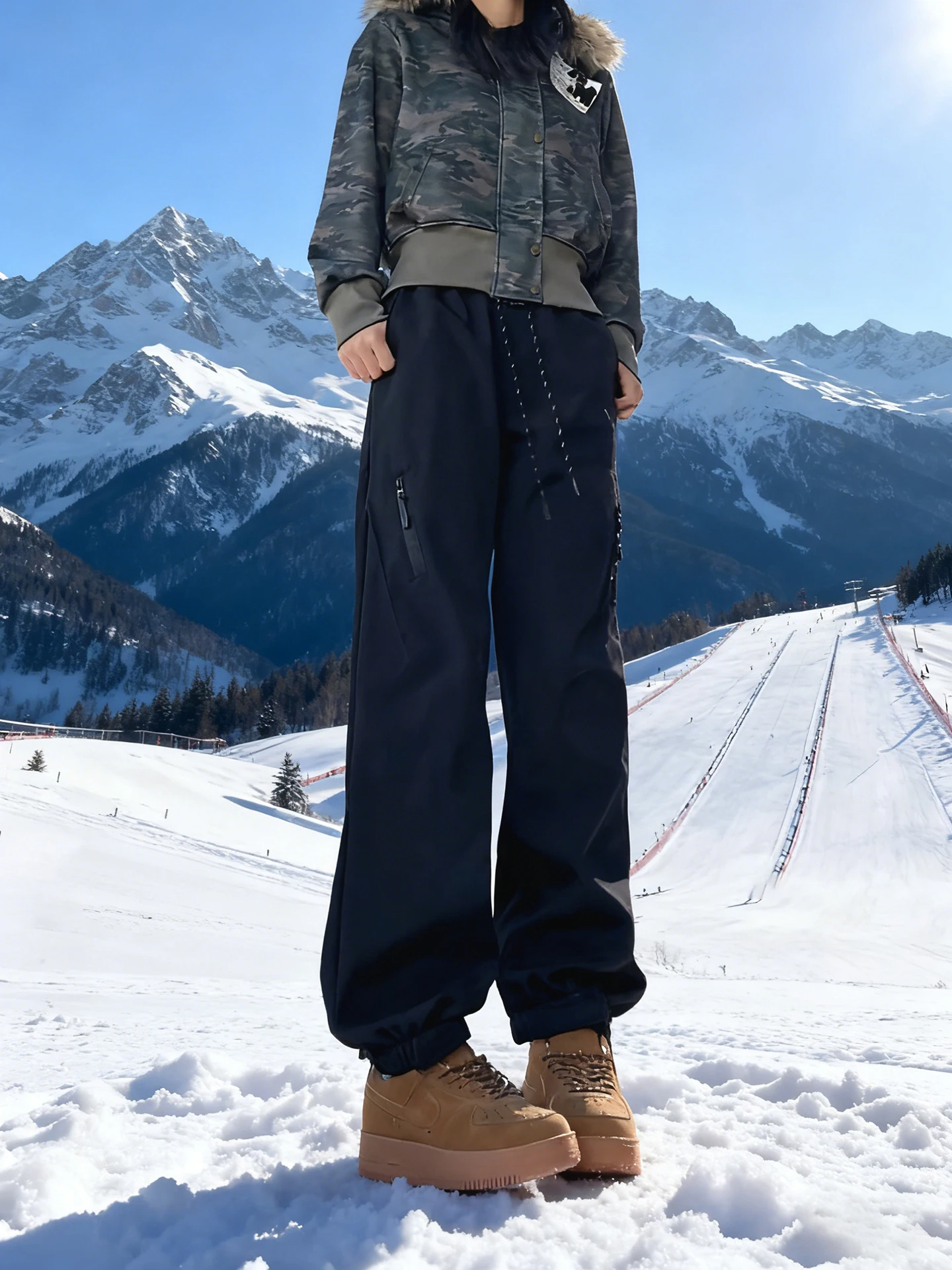 

Thiened Fce Snowboard Pants Men's Casual Loose Fit Trousers with Dstring Autumn Winter Waterproof Windproof Warm Hiki...