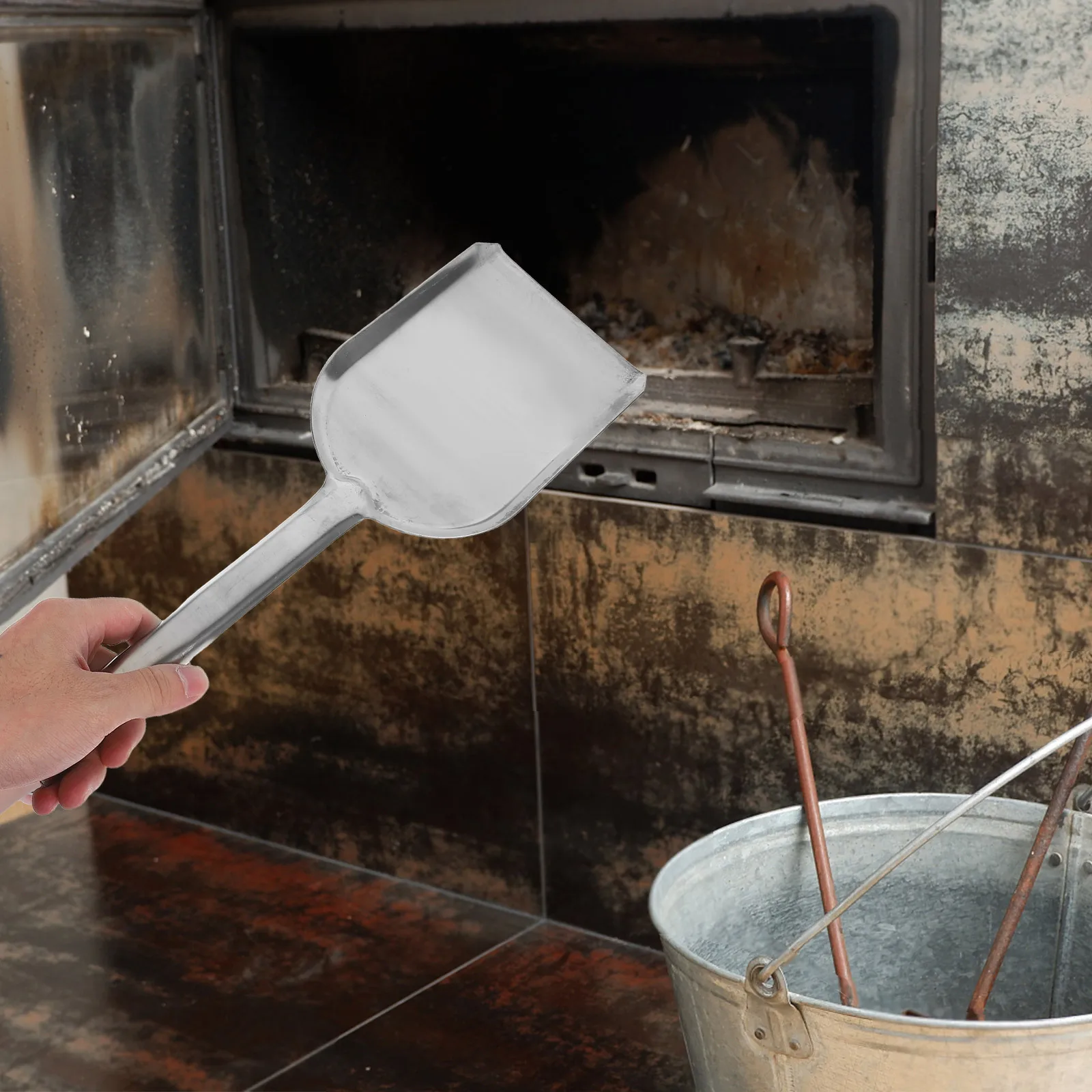 15 pá de cinzas de lareira de aço inoxidável, colher resistente, fogão a lenha, carvão, acessórios internos, limpeza, jardinagem, frigideira