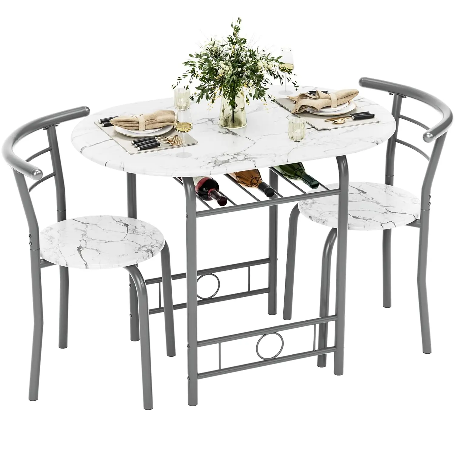 

Dining Table for 2, 3 Piece Round Table & Chair Set, Small Kitchen Table for Breakfast Nook, Wood Grain Tabletop, Customized